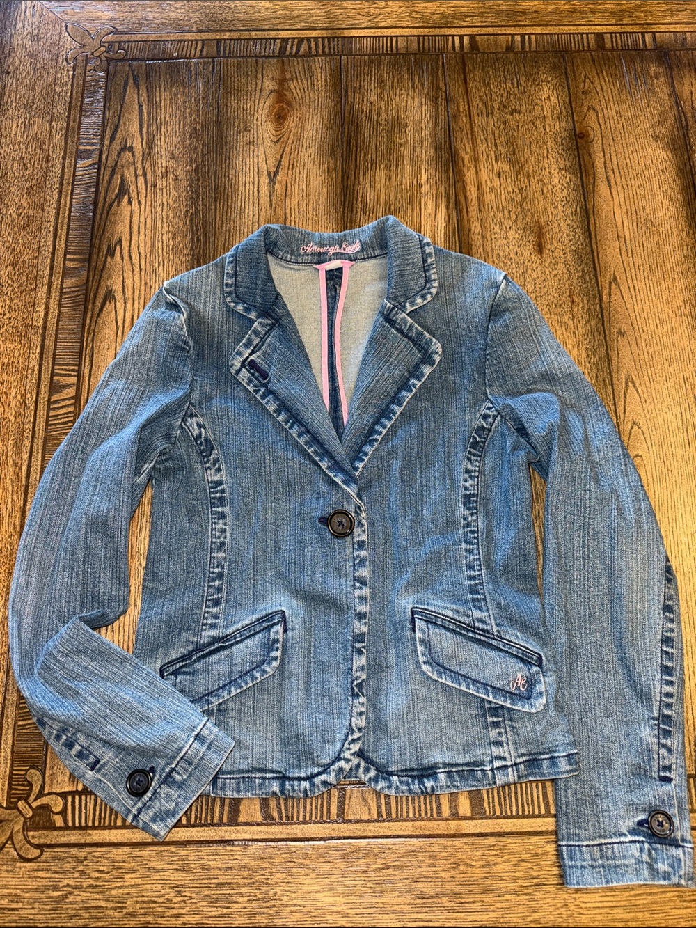 American Eagle Outfitters Light Blue Denim Blazer Jacket vintage 2003